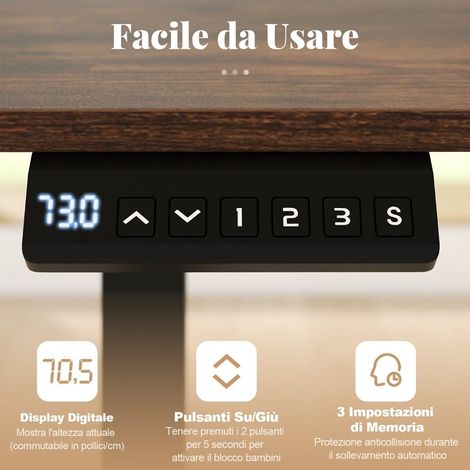 Bureau debout électrique ergonomique avec 3 réglages de hauteur et protection anti-collision, bureau à hauteur réglable - marron (1/5)