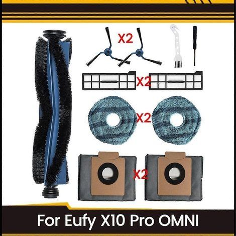 11 pièces de rechange pour aspirateur Eufy X10 Pro Omni : brosse latérale rotative, filtre, lingettes de nettoyage et sacs à poussière. (1/5)