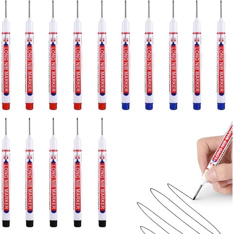 Marqueurs Pointe Fine - Lot de 15 - Encre Permanente - Tracé Précis sur Bois Métal Béton - Usage Chantier et Bricolage - Noir Rouge Bleu (1/5)