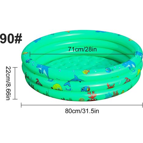 (Vert, 90) Piscine gonflable ronde, en PVC épais, pataugeoire d'été extérieure. (1/4)
