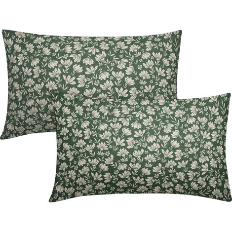 Irovami Taie d'oreiller à fleurs vertes 50 x 30 cm, double face, en coton et lin, motif floral vintage. Convient pour canapé, lit, terrasse et autres espaces. Lot de 2. (1/5)