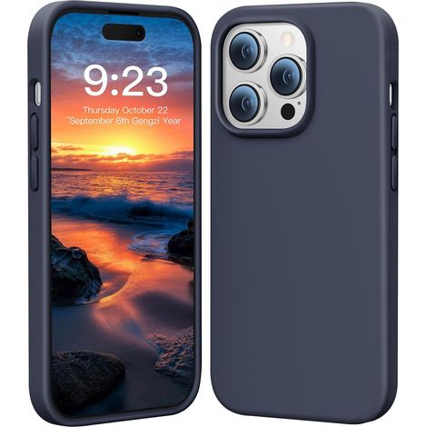 COQUE POUR APPLE IPHONE 14 PRO SILICONE SOLIDE BLEU MARINE ARRIÈRE (1/5)