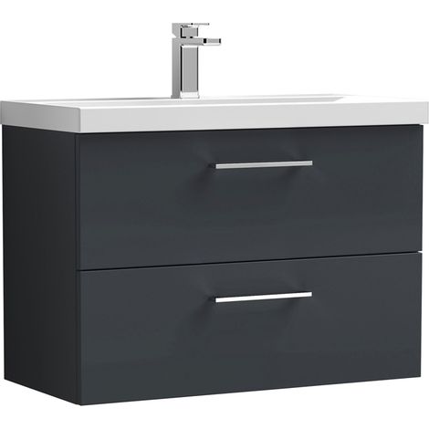 Nuie Arno Satin Soft Black 800mm Wall Hung 2 Drawer Vanity Unit and Mid Edge Ceramic Basin - ARN1426A (1/3)
