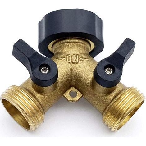 Répartiteur en Y à 2 voies - 3/4" - Avec robinets d'arrêt - Répartiteur Raccord en Y avec 2 Répartiteur de Tuyau, Raccord Robinet Tuyau Arrosage Pour Machine à Laver, Cuisine, Jardin, Pelouse (1/5)