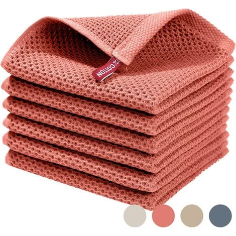 Serviette De Cuisine - Serviette À Rayures En Coton Pur - Design En Nid D'Abeille - Avec Crochet De Suspension - Lot De 6 (1/5)