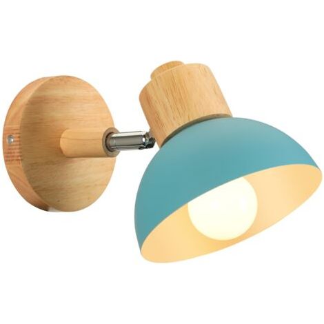 royaluxe- 15CM Applique Murale Rétro Moderne Applique Murale En Bois Et Métal Lampe Murale Nordique Simple, Angle Réglable, (Bleu) (1/5)