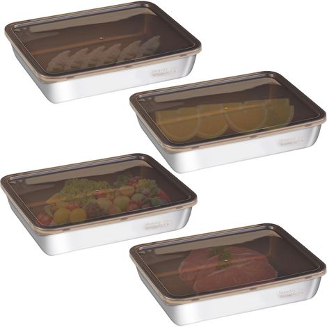 4 bacs inox 2200 ml empilables avec couvercle, boîtes alimentaires inox pour réfrigérateur/cuisine/restaurant (1/5)