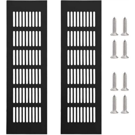Lot de 2 grilles de ventilation rectangulaires en aluminium, en alliage, avec 8 vis, noires, 250 x 80 mm (1/5)
