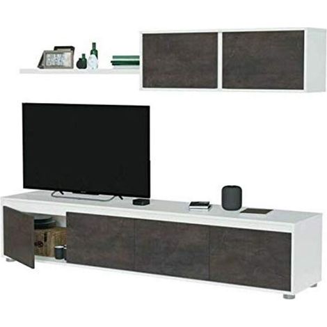 Parete Attrezzata Mobile Almeria Mobile Soggiorno TV con Mensola e Modulo Sospeso Salotto Legno Base Televisione Sala da Pranzo Design Moderno 200 x 41 x 43 cm Colore Bianco/Ossido