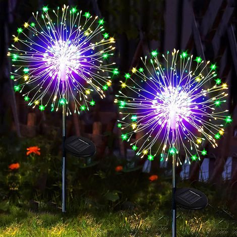 2 x 120 LED Solar Outdoor Garden Fireworks Lights 8 Modes Solar Outdoor Lighting, Waterproof Solar Dandelion Lamp for Garden, Lawn, Terrace, Deco – Multicoloured (1/5)