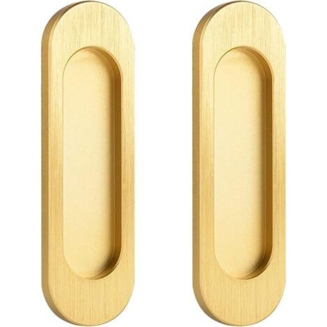 QORVA-Poignée de porte coulissante ovale Poignée de porte coulissante autocollante en alliage d'aluminium sans perforation (or, 100 mm) 2 pièces