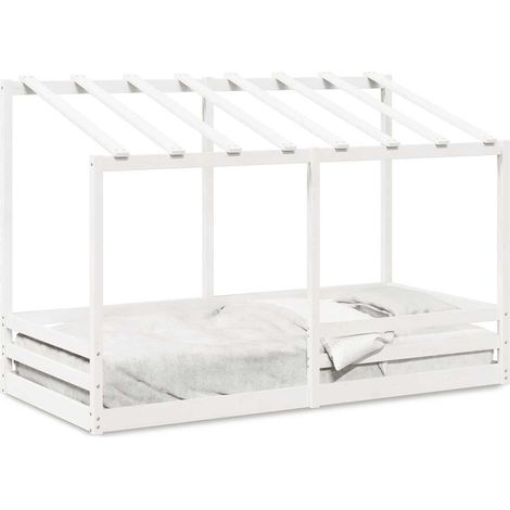 Maison Exclusive - Kinderbett mit Dach Weiß 100x200 cm Massivholz