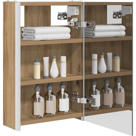 Armoire de Toilette en Chêne Massif 33 x 11,5 x 50 cm - Meuble de Rangement Mural avec Miroir Intégré, Fabrication Artisanale pour Salle de Bain (1/5)