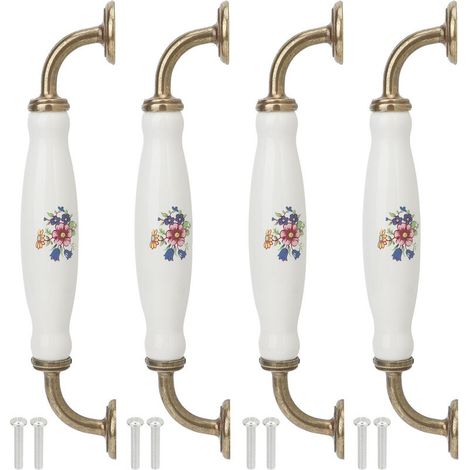 Lot de 4 poignées en céramique vintage blanc – Entraxe 160 mm – Poignée en alliage de zinc pour tiroirs et armoires – Installation facile (1/5)
