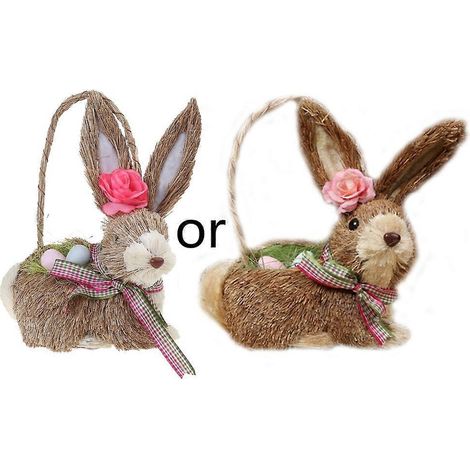 Osterhasenfiguren aus künstlichen Stroh-Eierschalen, handgefertigte gewebte Hasen-Tischdekorationen, Bastelarbeiten, Gartenparty-Dekorationen
