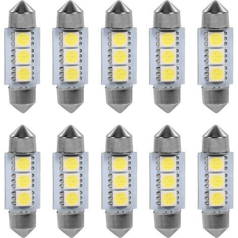 10 PCS 36 MM 12 V 3 SMD 5050 LED Festoon Dme Voiture Ampoules Intérieur Lampe Blanc (1/4)