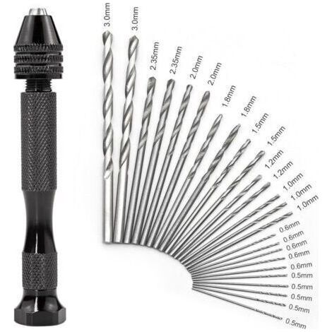 Kit de Mini Perceuse à Main de Precision avec 25 Pcs Forets Hélicoïdaux (0,5 à 3,0mm), Outils Rotatifs de Précision pour Métal, Bois, Travaux Manuels, Bijoux, Assemblage, Modélisme (1/5)