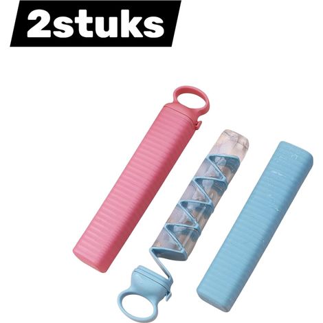 Lot de 2 bacs à glaçons amovibles rose et bleu avec revêtement antiadhésif faciles à démouler empilables et portables pour congélateur et préparation de glaçons (1/5)