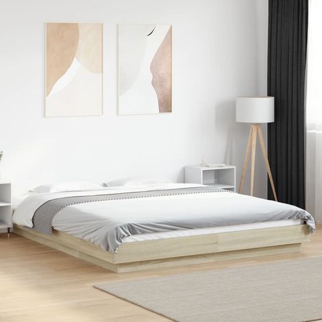 Bettgestell mit LED Sonoma-Eiche 150x200 cm Holzwerkstoff (1/5)