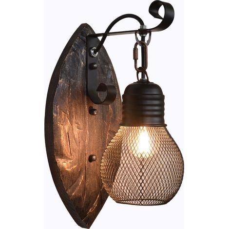 Antique Vintage Style Industriel Mur Lumières Rustique en Bois Applique Murale Éclairage Murale pour Restaurant, Allée, Couloir, Entrée, Bar, Café, Ombre Fait De Métal Et De Verre (1/5)