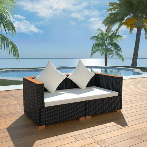 Gartensofa Poly Rattan Schwarz vidaXL (1/5)