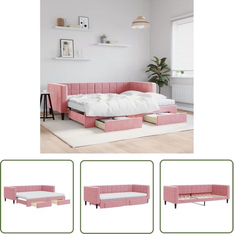 The Living Store Tagesbett Ausziehbar mit Schubladen Rosa 90x200 cm Samt - Sofa - Gästebett - Tagesbett - Schlafsofa - Samtcouch (1/5)