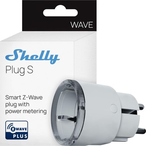 Shelly Wave Plug S- Enchufe inteligente Z-Wave, 12 A (2500 W), Tipo E, con medición de consumo eléctrico, horarios y temporizador programable, se requiere pasarela Z-Wave.