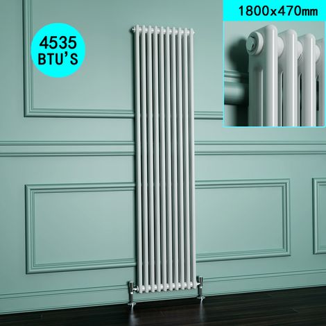 ELEGANT 1800 x 465 mm Traditional Rads Cast Iron Style Radiator White Efficient Vertical Column Radiators + Chrome Thermostatic Radiator Valves (1/5)