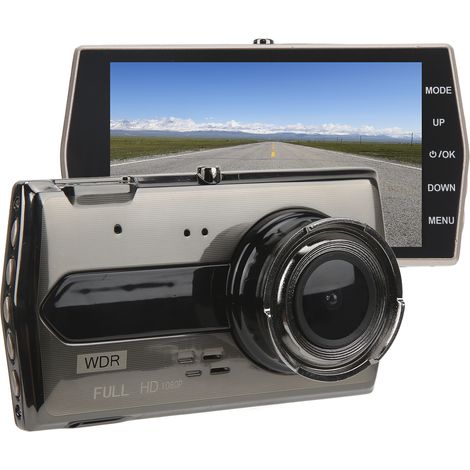 Enregistreur vidéo de conduite (DVR) avec écran IPS 4 pouces, double objectif grand angle 170°, résolution 1080p, universel, noir. (1/5)