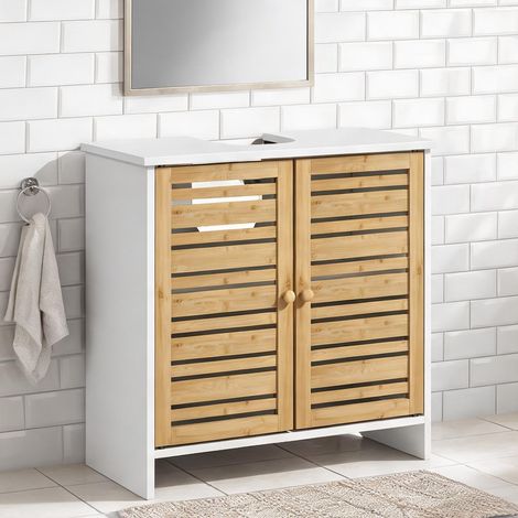 Meuble de salle de bain branco e Madeira en bambu e MDF (1/5)
