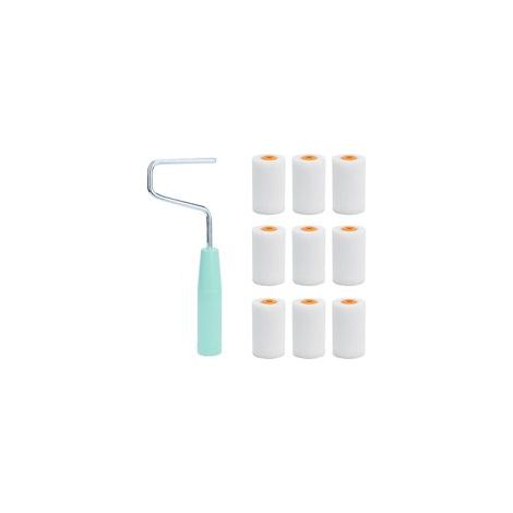 Lot de 9 rouleaux + 1 support Petit ensemble de 56 mm Mini rouleau en mousse avec étrier de rouleau à peinture Rouleau de peinture murale