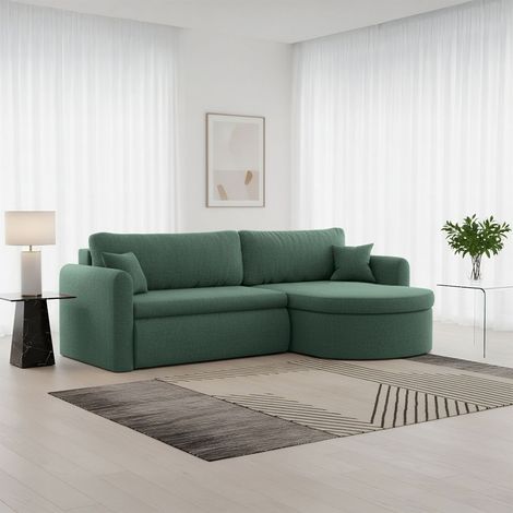 Ecksofa Schlafsofa FELIZ Stoff Faro Grün Ottomane Rechts