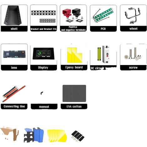 Boîte de batterie, 48V, kit BMS intelligent 200A, Avec BMS LCD (1/2)