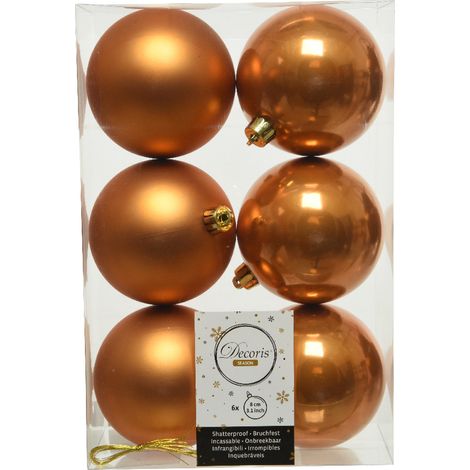 6 PALLINE DI NATALE AMBRA 8CM ALBERO DI NATALE ADDOBBI DECORAZIONI