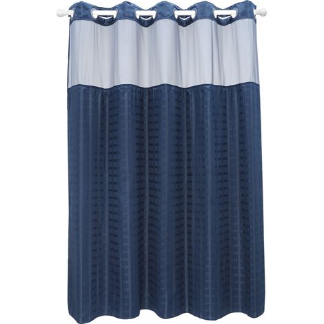 Cortina de ducha sin ganchos, tejido grueso tipo gofre, ventana de malla, forro impermeable, estilo hotel, 180 x 188 cm (1/5)