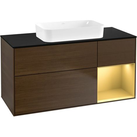 V&B Waschtischunterschrank Finion 120x60 cm, Reg re gol m, Walnut veneer (1/2)