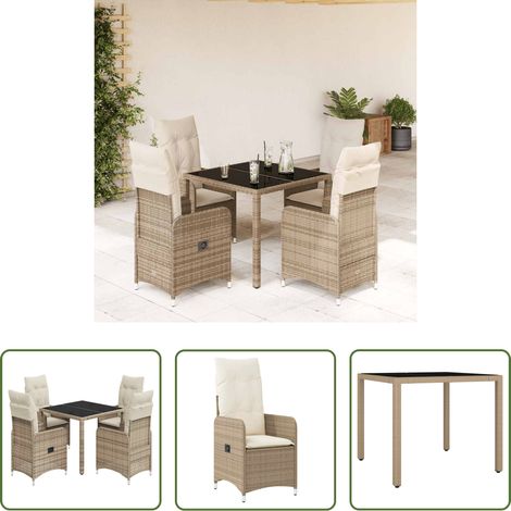 vidaXL Bistro-Set - 5-tlg. Garten-Bistro-Set mit Kissen Beige Poly Rattan (1/5)