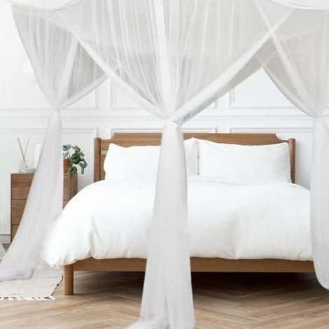 Couvre-lit à 4 poteaux d'angle, rideau de lit suspendu, décoration de chambre de princesse, couvre-lit universel, rideau de lit, convient aux femmes adultes, blanc 190X210X240CM (1/4)