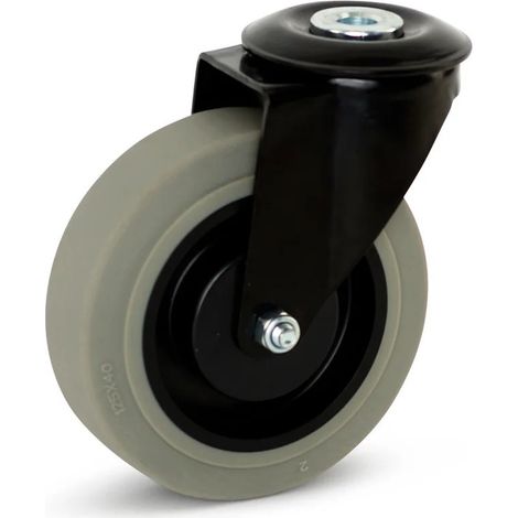 Roue pivotante - MESO - Caoutchouc gris - 125mm - 180kg - Boîtier noir - Trou central