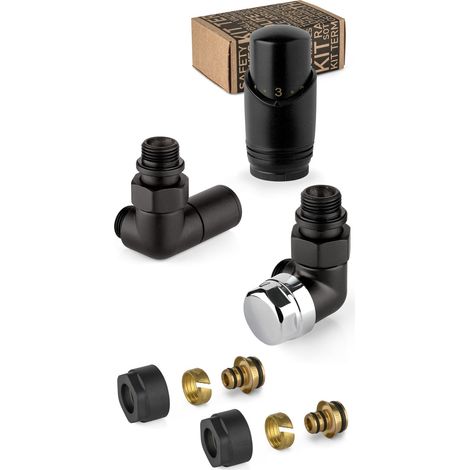 Einrichtungsventilsatz in Schwarz und Chrom mit Thermostatventil rechts APM 135KNN 015 M 16 12  Schwarz