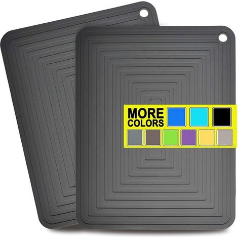 Grand dessous de plat en silicone résistant à la chaleur, 30 x 23 cm, antidérapant, épais et flexible, pour la table de cuisine (lot de 2), gris. (1/5)
