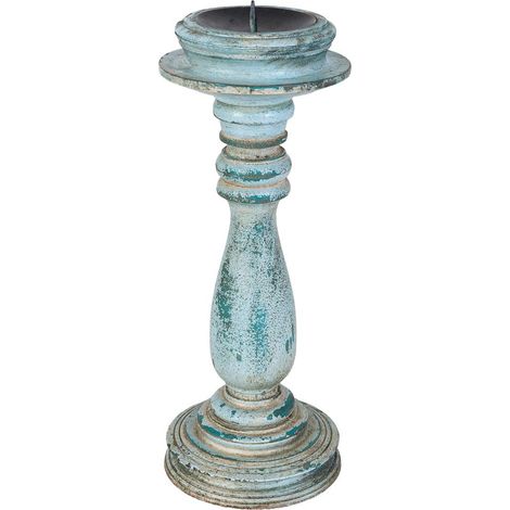Candelabro de madera artesanal azul 12x12x30h cm (1/5)