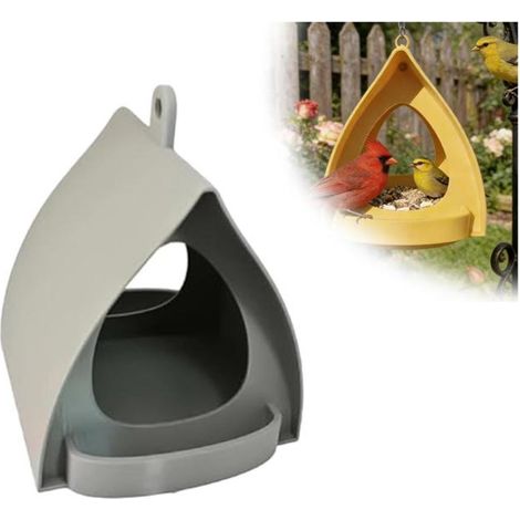1 mangeoire pour oiseaux extérieure, forme cabane avec toit, grise, design décoratif et abri semi-fermé pour oiseaux sauvages jardin (1/5)
