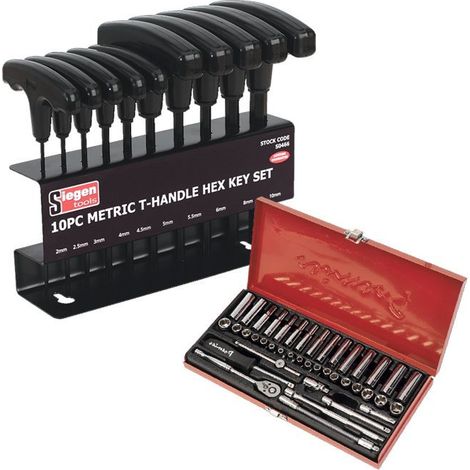 Sealey AK690 Socket Set 41pc 1/4 Sq 6pt Wall Drive + S0466 Hex Key Set 10pc