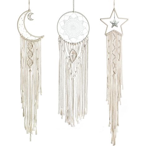 3 Pièces Attrapeur Rêves Macramé Tenture Murale Décoration Murale Soleil Lune Étoile Art Décor pour Appartement Fille Cadeau (1/5)