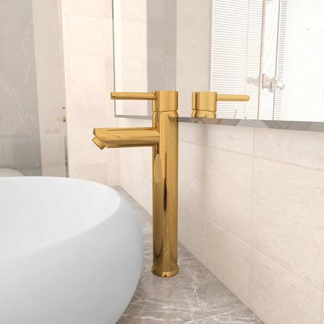 vidaXL Mitigeur de salle de bain Doré 12x30 cm (1/5)