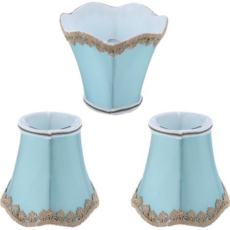 Lot de 3 abat-jour en tissu à clipser, forme de bulle, base ondulée, style européen moderne, douille E14, pour lustre ou bougie. Vendus par lot de 3. (1/5)
