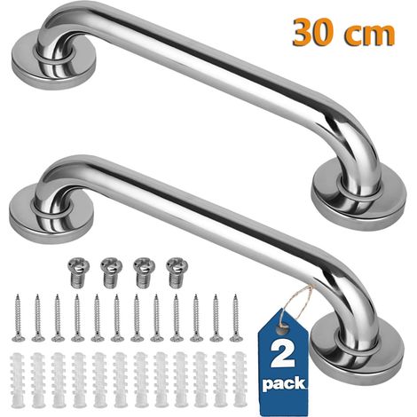 Lot de 2 Barres d'appui de Bain en Acier Inoxydable 30cm - Poignées de Sécurité Robustes pour Baignoire, Douche et Toilette - Anti-Glisse pour Personnes Âgées et Handicapées (1/5)