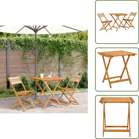 Tavolo pieghevole - vidaXL Set da Bistrot 3pz Beige in Polipropilene e Legno Massello - Sedie da pranzo esterno