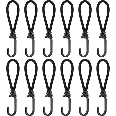 Cuerdas elásticas con ganchos, cordón elástico de goma de 15 cm con lazos para toldos, lonas, camping, tiendas de campaña, arnés de extensión de cortinas, 12 piezas (1/5)